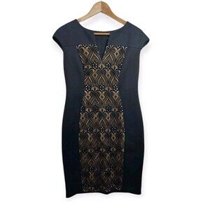 Connected Apparel Women's Size 8P Petite Dress LBD Slimming Affect Midi Cap